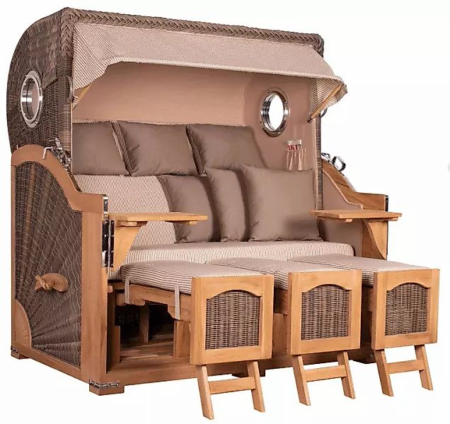 Strandkorb Amrum Grande XXL Teak Bullauge PE grey Dessin 510 günstig online kaufen