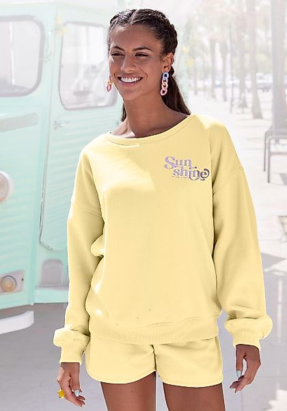 Buffalo Sweatshirt mit Rippbündchen und Sunshine Druck, Loungeanzug günstig online kaufen