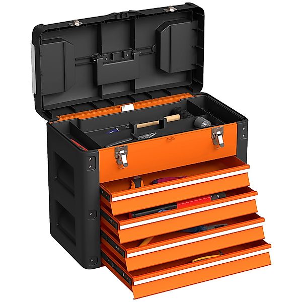 HOMCOM Werkzeugkiste Leer 49 x 25 x 40 cm Werkzeugkasten mit 4 Schubladen günstig online kaufen