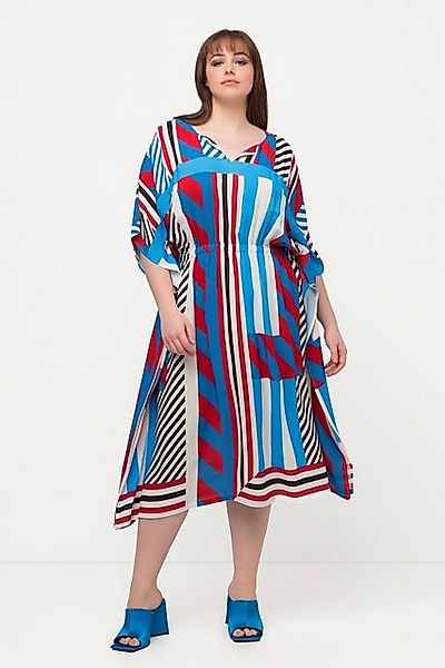 Ulla Popken Midikleid Midikleid grafisch Oversized Rundhals Halbarm günstig online kaufen