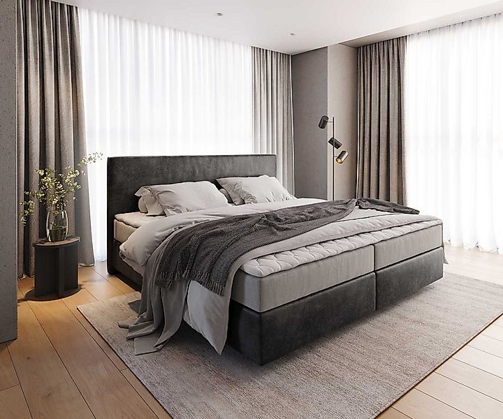 DELIFE Boxspringbett Dream-Well, Mikrofaser Anthrazit Vintage 200x200 cm mi günstig online kaufen