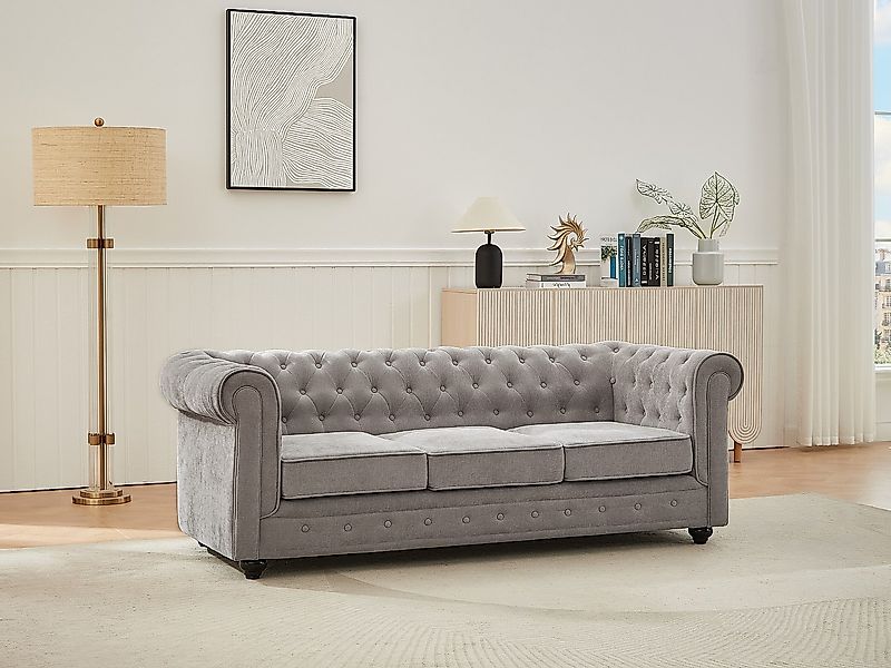 3-Sitzer-Sofa - Stoff - Grau - CHESTERFIELD günstig online kaufen