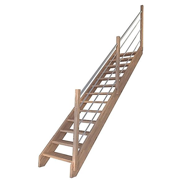 Treppe Mykonos Pro Eiche Gerade 90 cm Holz-Edelstahl-Geländer R FSC® günstig online kaufen