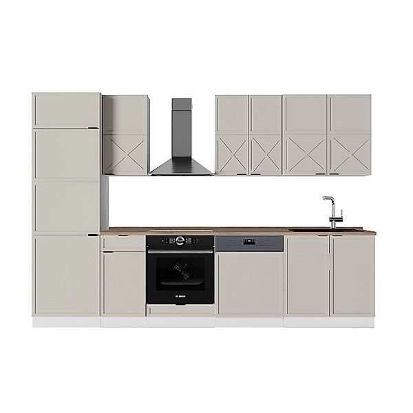 Vicco Fame-Line Küchenzeile GrauBeige/Weiß 300 cm AP Eiche ohne E-Geräte günstig online kaufen