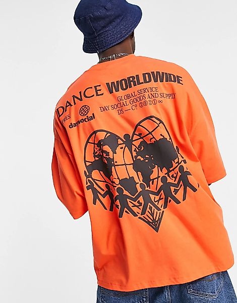 ASOS – Daysocial – Oversize T-Shirt in Orange mit „Dance“- und Grafikprints günstig online kaufen