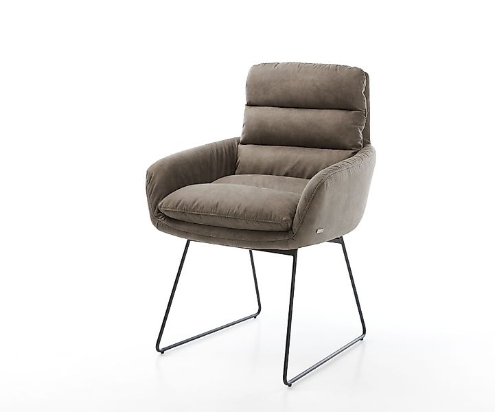 Esszimmerstuhl Abelia-Flex mit Armlehnen Mikrofaser Taupe Vintage Kufengest günstig online kaufen