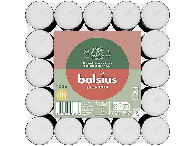 Bolsius Teelicht Bolsius Teelichte 100er Flatpack 4 Stunden weiß günstig online kaufen
