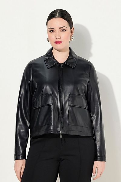 Ulla Popken Lederjacke Jacke Lederoptik Oversized Hemdkragen günstig online kaufen