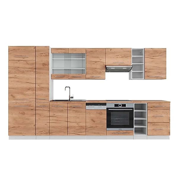 Vicco Fame-Line Küchenzeile Goldkraft Eiche/Weiß 355 cm AP Eiche ohne E-Ger günstig online kaufen