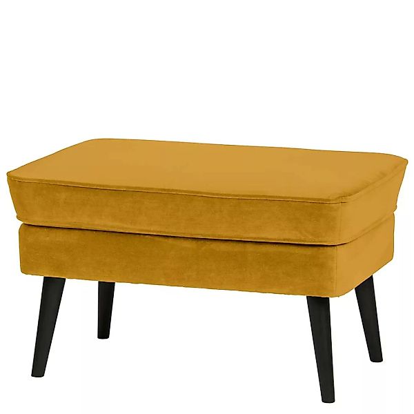 Couchhocker in Gelb Samt Vierfußgestell aus Holz günstig online kaufen