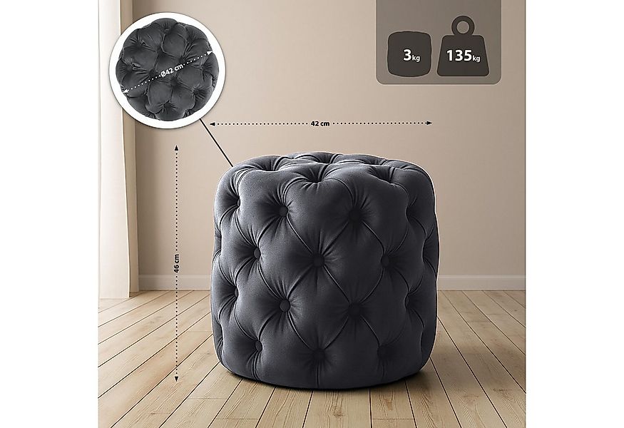 CLP Sitzhocker Drancy Samt (1er, 1 St., 1er), gepolstert mit Zierknöpfen günstig online kaufen