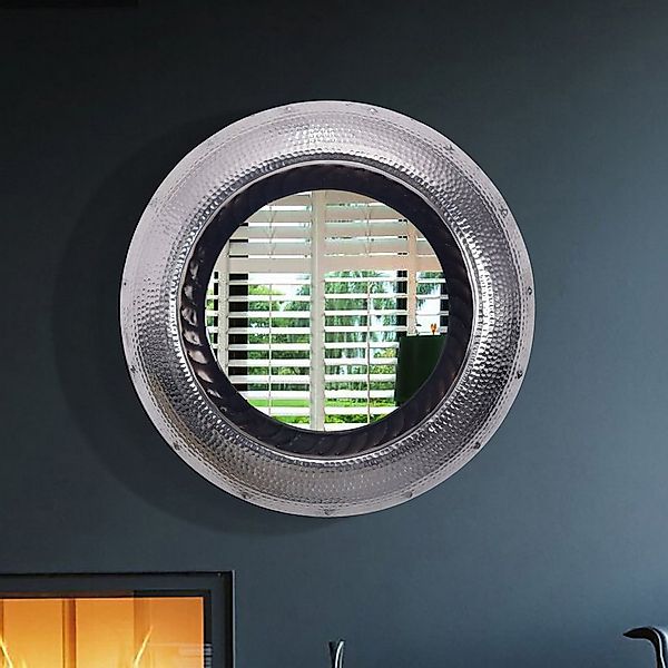 FINEBUY Wandspiegel Flurspiegel Rund Metall 74 cm Spiegel Flur Hammerschlag günstig online kaufen