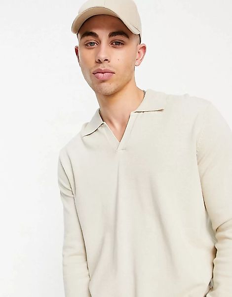 ASOS DESIGN – Strick-Poloshirt aus Baumwolle mit Einkerbung am Ausschnitt i günstig online kaufen