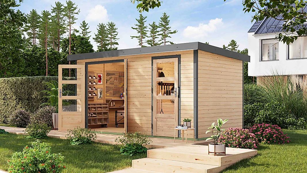 Karibu Gartenhaus ""Merkur A"", langlebige Kombination aus Holz- und Metall günstig online kaufen