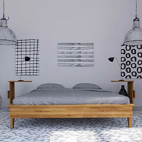Tiefes Bett aus Wildeiche Massivholz Kopfteil (dreiteilig) günstig online kaufen