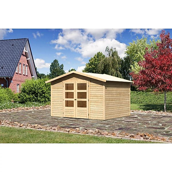 Karibu Holz-Gartenhaus Amberg Natur Satteldach Unbehandelt 302 cm x 242 cm günstig online kaufen