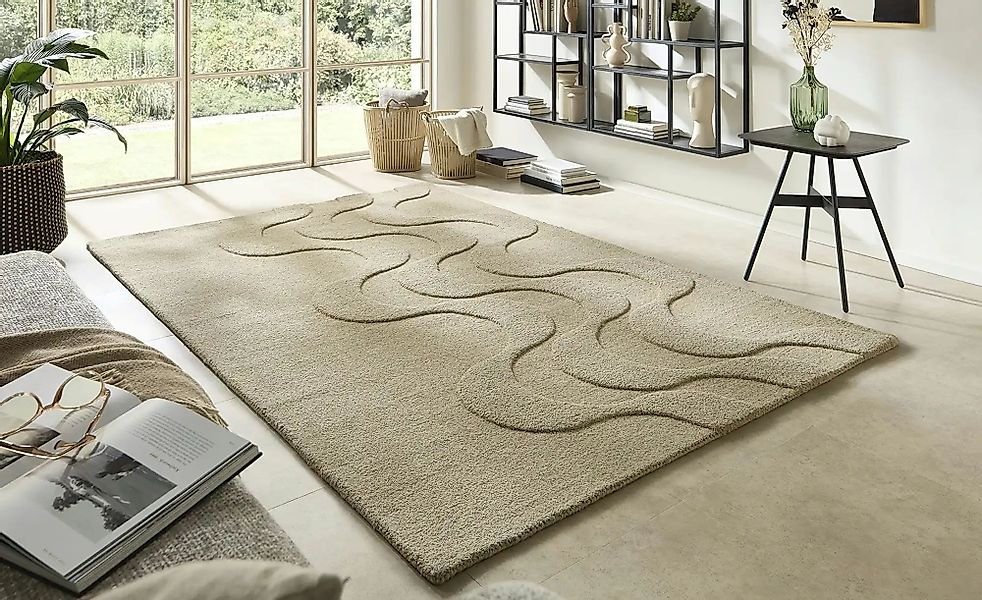 Handtuft-Teppich  Flow ¦ beige ¦ Wolle ¦ Maße (cm): B: 120 Teppiche > Natur günstig online kaufen