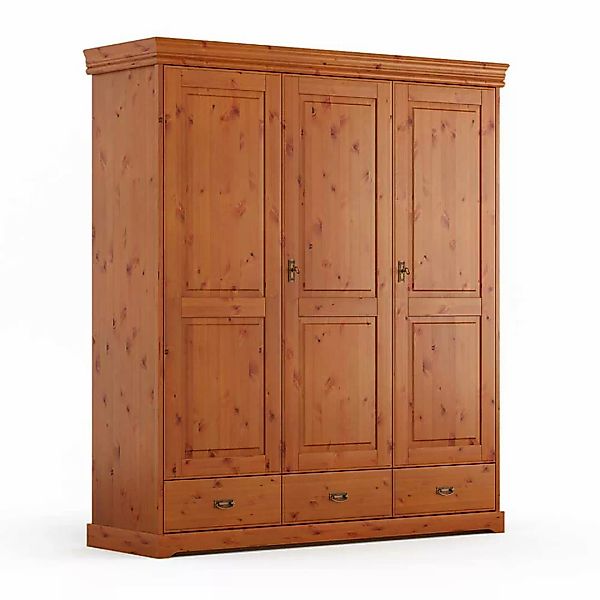 Holzkleiderschrank Schlafzimmerschrank mit drei Schubladen und Drehtüren günstig online kaufen