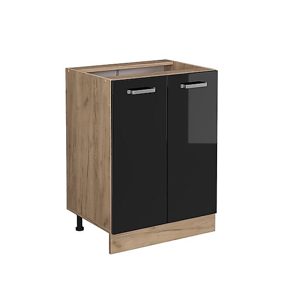 Vicco Küchenunterschrank R-Line Schwarz Hochglanz/Goldkraft Eiche 60 cm ohn günstig online kaufen