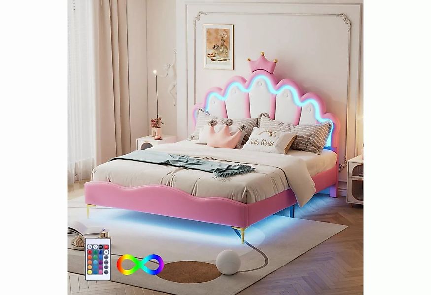 Ulife Polsterbett LED Kinderbett Einzelbett mit krone-Form Prinzessinnenbet günstig online kaufen
