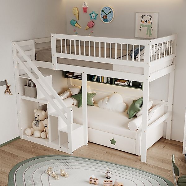 Flieks Hochbett Massivholz Einzelbett Kinderbett 90x200cm günstig online kaufen