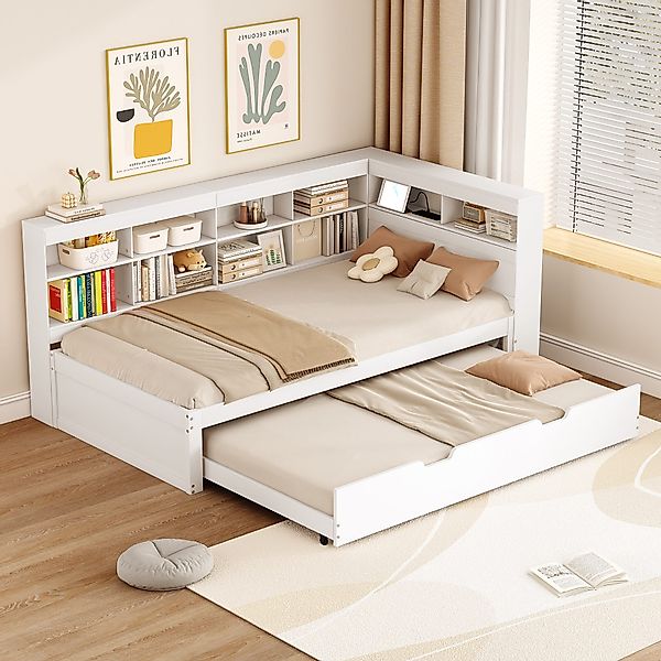 Flieks Massivholzbett, Einzelbett 90x200cm mit Stauraum, günstig online kaufen