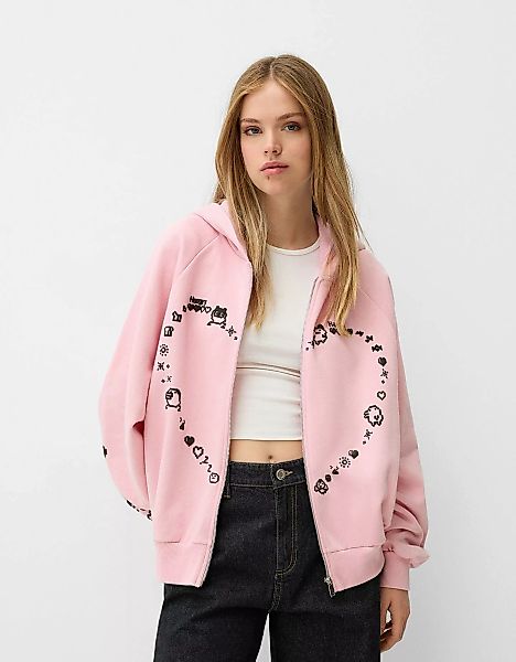 Bershka Hoodie Tamagotchi Mit Reißverschluss Und Kapuze Damen M Rosa günstig online kaufen