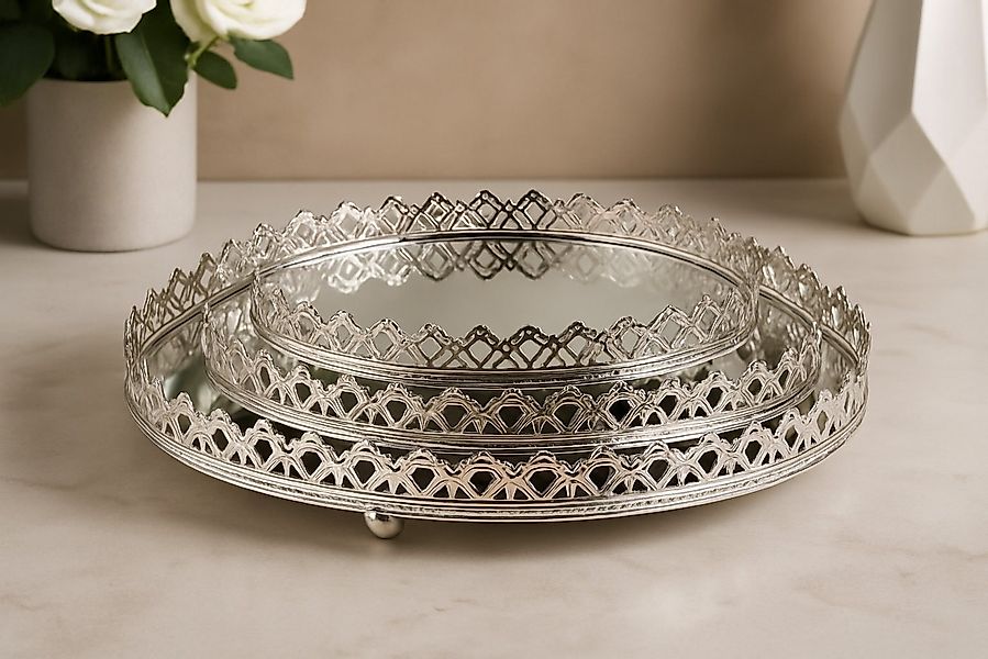 Riyashop Haushaltshobel 3er Set Spiegeltabletts Metall Ø 20-26-29 cm Silber günstig online kaufen