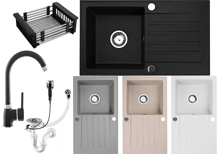 Faizee Möbel Granitspüle Granitspüle 76x44+Spülkorb (Armatur günstig online kaufen