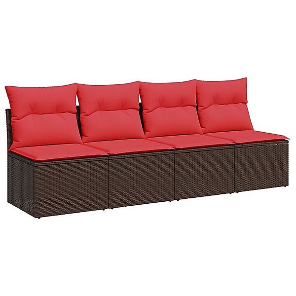 vidaXL Loungesofa Gartensofa mit Kissen 4-Sitzer Braun Poly Rattan, 1 Teile günstig online kaufen