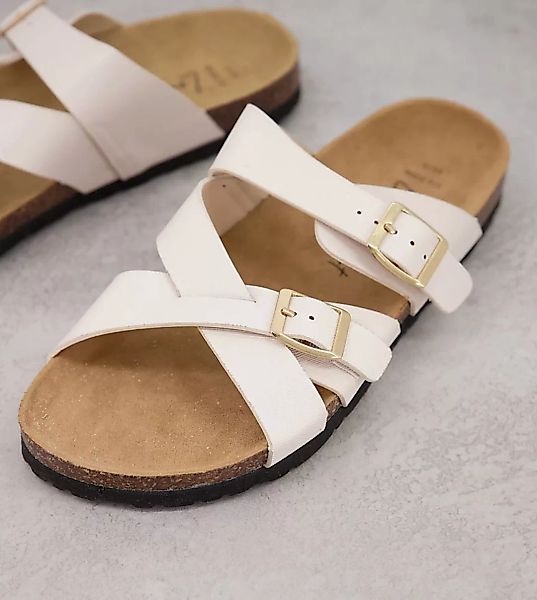 New Look Wide Fit – Sandale mit zwei Schnallen in Weiß günstig online kaufen