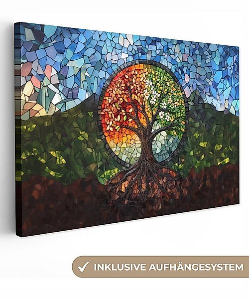 OneMillionCanvasses® Leinwandbild Baum - Jahreszeiten - Mosaik - Berge, Fot günstig online kaufen