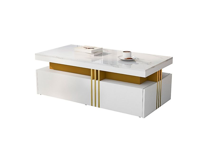 Merax Couchtisch mit Schubladen und Tischplatte in Marmoroptik, Beistelltis günstig online kaufen