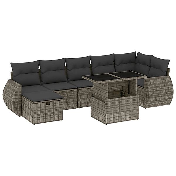 vidaXL 8-Tlg Garten-Sofagarnitur mit Kissen Grau Poly Rattan 3275150 günstig online kaufen