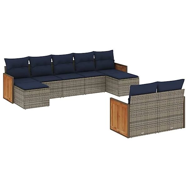 vidaXL 9-Tlg Gartensofa-Set mit Kissen Grau Polyrattan 3228084 günstig online kaufen