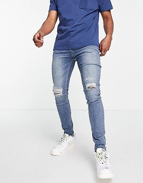 Sixth June – Enge Jeans in Jeansblau mit Knierissen günstig online kaufen