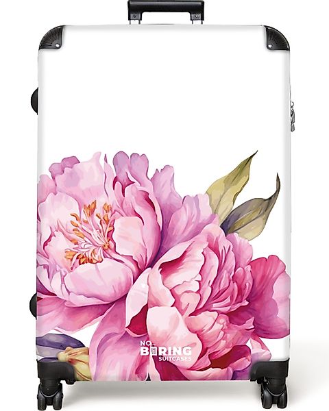 NoBoringSuitcases.com© Hartschalen-Trolley Weiß mit rosa Pfingstrosen günstig online kaufen