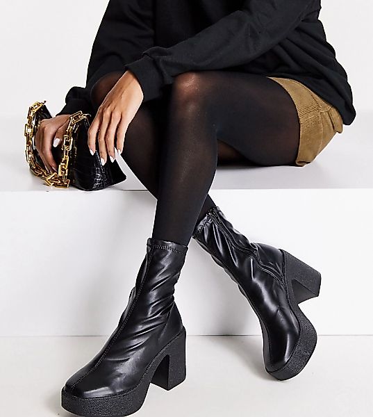 Truffle Collection Wide Fit – Sock-Boot-Stiefel in Schwarz mit dicker Plate günstig online kaufen