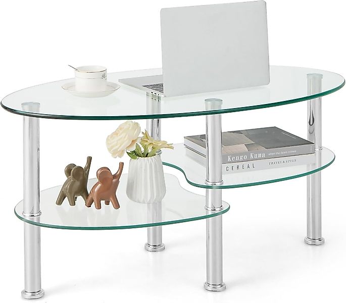 COSTWAY Glastisch, Couchtisch Glas, Oval, Metallrahmen, günstig online kaufen