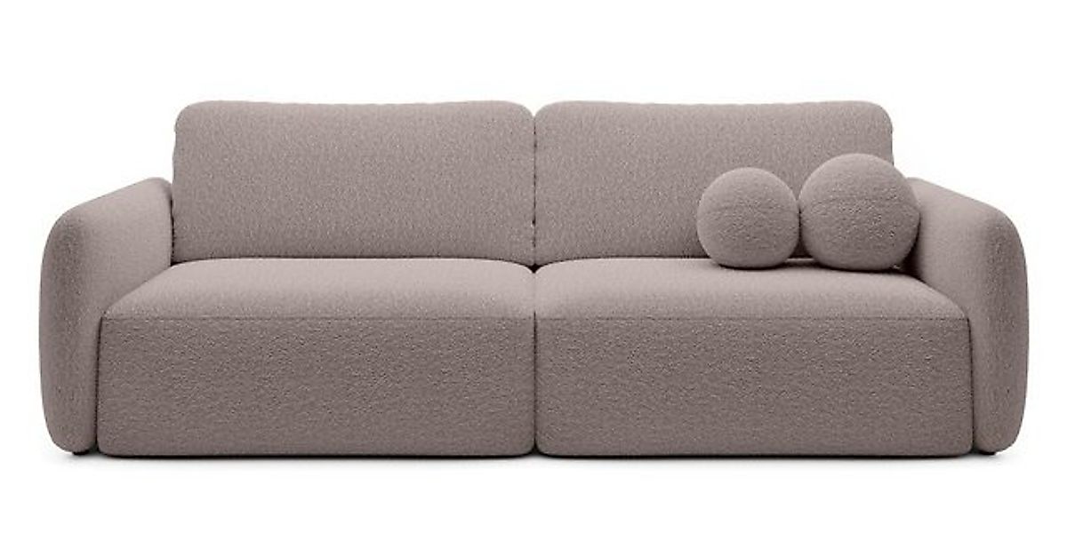 Goldstoff Schlafsofa Boo mit Bouclé-Stoff, Dekorative runde Kissen, auszieh günstig online kaufen