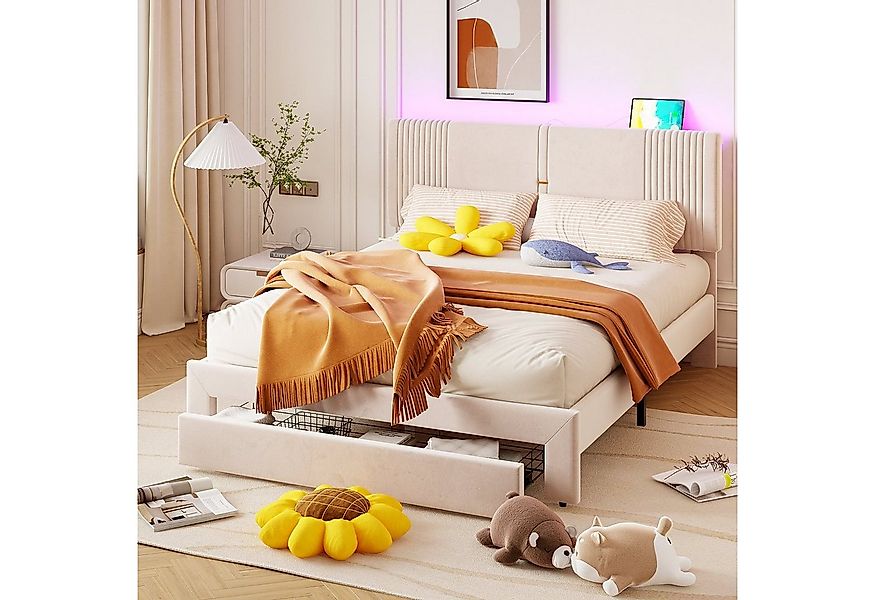 HAUSS SPOLE Polsterbett 160x200cm mit Lichtleiste, USB-Buchse und 1 Schubla günstig online kaufen