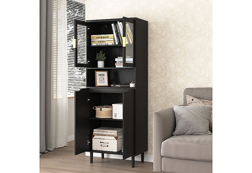 REDOM Bücherregal Modernes Hochschrank, mit 4 Türen & gehärtetem Glas – Vie günstig online kaufen