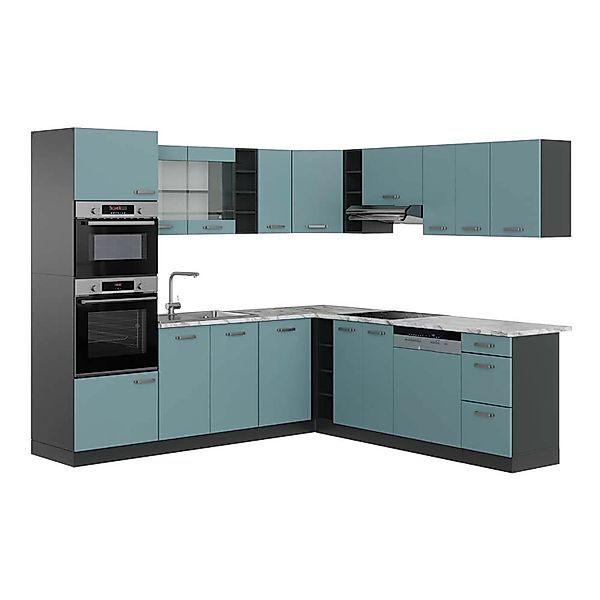 Vicco R-Line Eckküche Blau-Grau/Anthrazit 237 x 247 cm AP Marmor günstig online kaufen