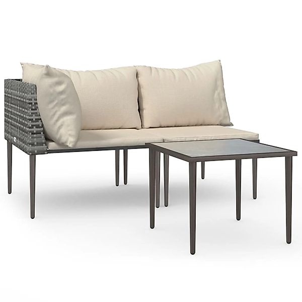 vidaXL 3-Tlg Garten-Lounge-Set mit Kissen Grau Poly Rattan 364129 günstig online kaufen