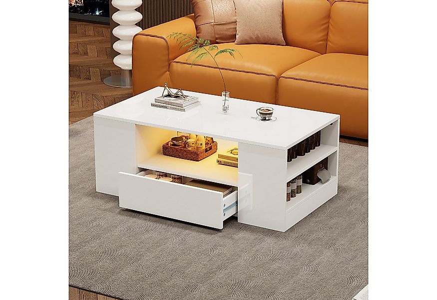 Merax Couchtisch hochglanz Sofatisch mit LED-Beleuchtung, Wohnzimmertisch, günstig online kaufen