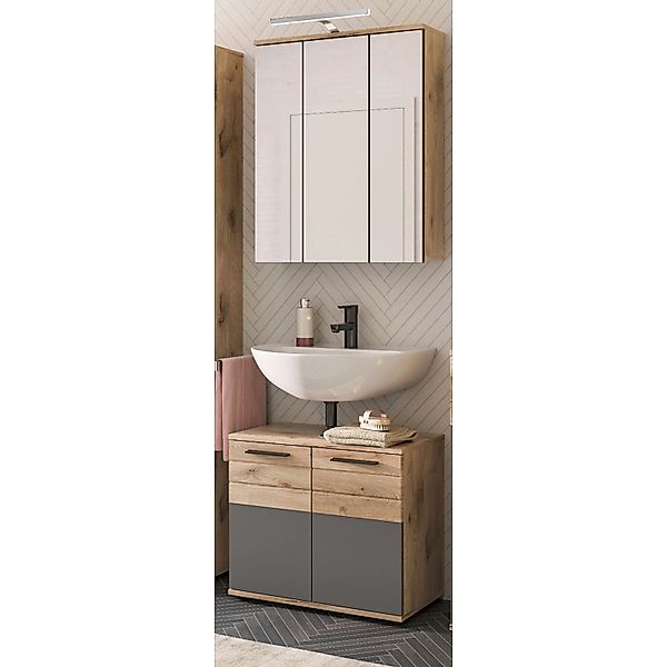 Inn.Furn Badmöbel-Set Eiche Grau 2-teilig 60 cm mit Soft-Close Tomaso günstig online kaufen