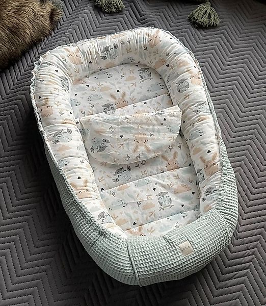 Loolay Bettnestchen Minze WAFFELPIQUE/ HASE Beige Weiß Babynest Babyausstat günstig online kaufen