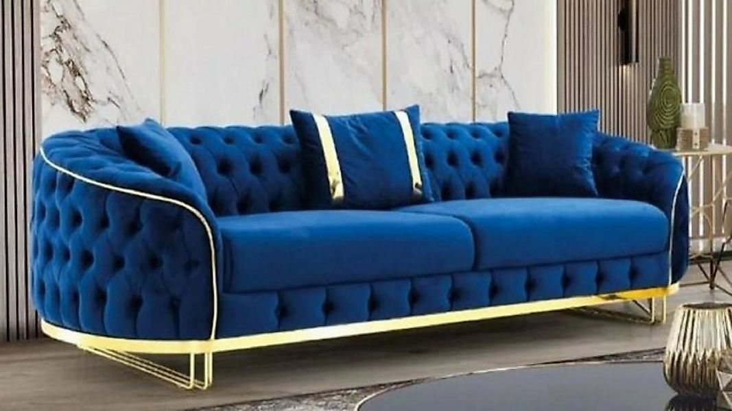 Casa Padrino Chesterfield-Sofa Luxus Chesterfield Sofa Blau / Gold 240 x 95 günstig online kaufen