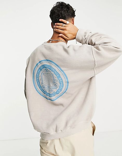 Topman – Oversize-Sweatshirt in grauer Waschung mit „Berkeley“-Print günstig online kaufen