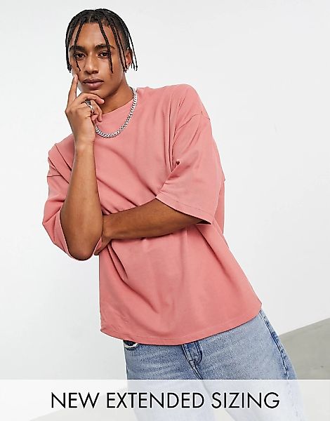 ASOS DESIGN – Oversize-T-Shirt aus Pikee in Rosa günstig online kaufen